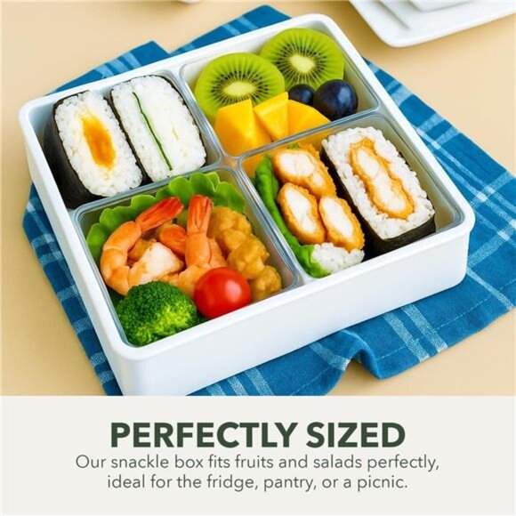 Snack Box 4 Compartment Airtight Serving Tray Portable Charcuterie Fruit Veggie - Picture 4 of 7
